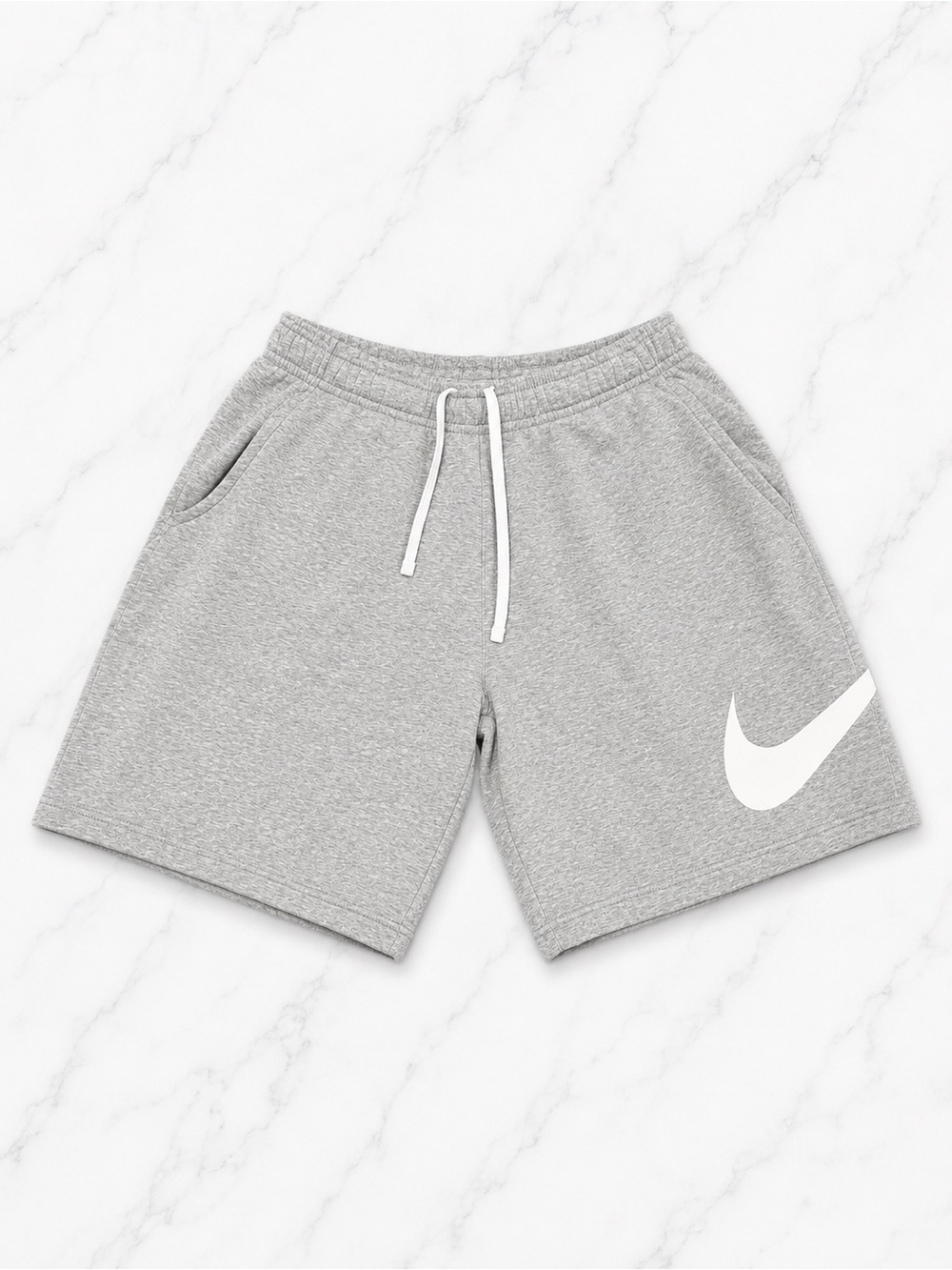 Nike Men's Light Grey Fleece Shorts with White Swoosh